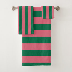 Conjunto De Toalhas Listras Rosa Doce Picles Verde