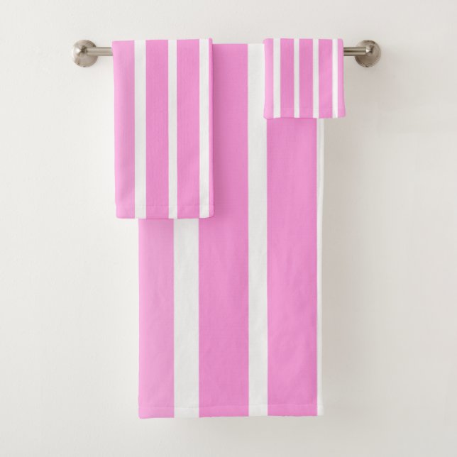 Conjunto De Toalhas Listras Rosa e Branco (Insitu)