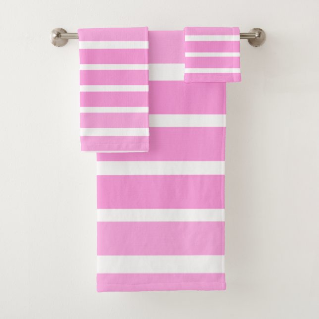 Conjunto De Toalhas Listras Rosa e Branco (Insitu)