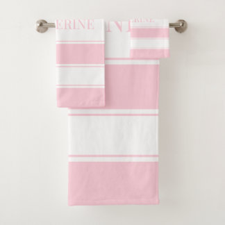 Conjunto De Toalhas Listras Rosa e Branco Personalizado