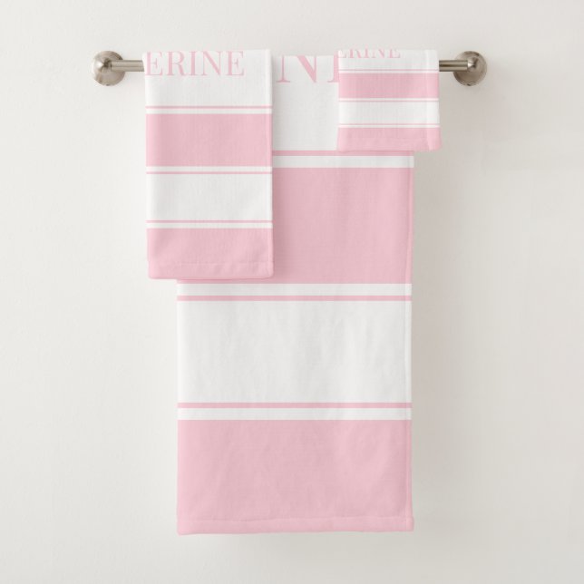 Conjunto De Toalhas Listras Rosa e Branco Personalizado (Insitu)