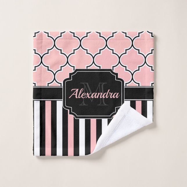 Conjunto De Toalhas Listras Rosa e Quatrefoil (Pano de lavar)