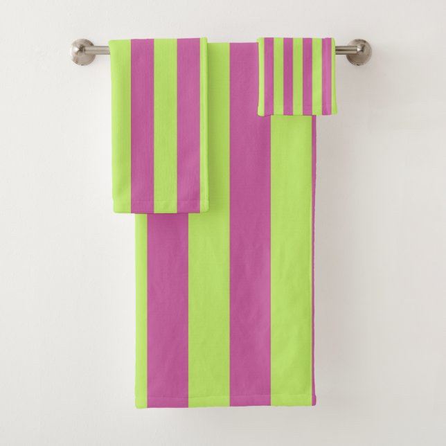 Conjunto De Toalhas Listras rosa e verdes (Insitu)