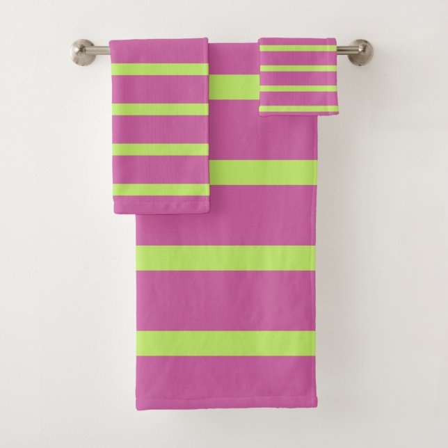 Conjunto De Toalhas Listras rosa e verdes (Insitu)