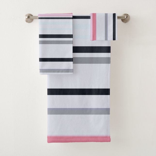 Conjunto De Toalhas Listras rosa, preto e cinza (Insitu)