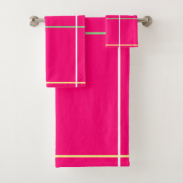 Conjunto De Toalhas Listras Rosa Verde Branco Amarelo