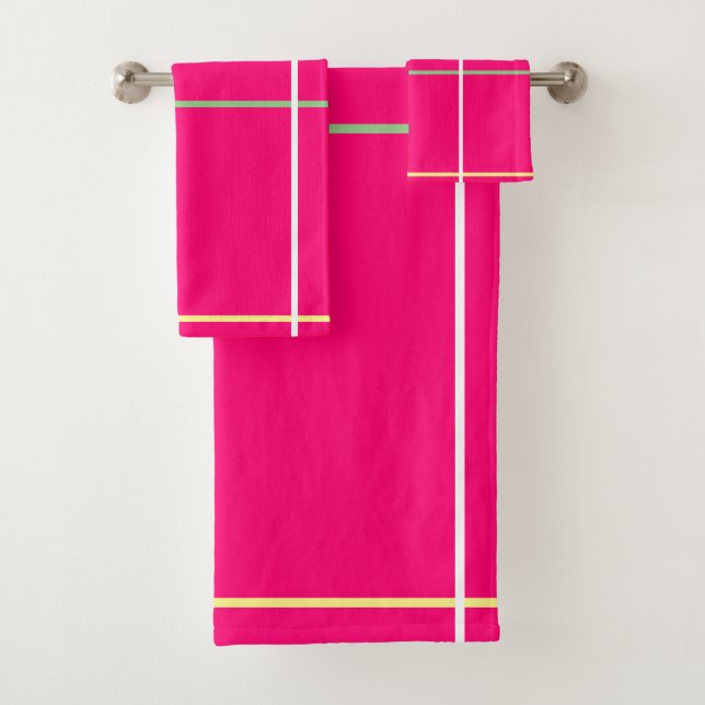 Conjunto De Toalhas Listras Rosa Verde Branco Amarelo  (Insitu)