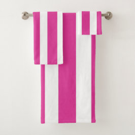 Conjunto De Toalhas Listras Rosa Vibrante e Branco