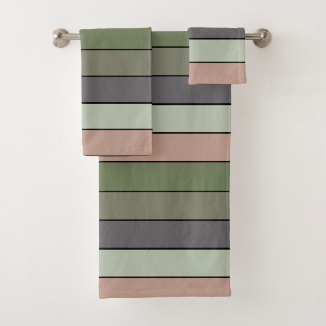 Conjunto De Toalhas Listras Roxas Verde Casca de Pistácio Pêssego  (Insitu)