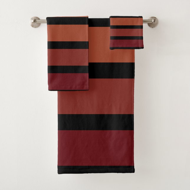 Conjunto De Toalhas Listras Tons De Vermelho Em Preto  (Insitu)
