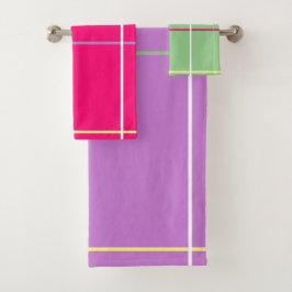 Conjunto De Toalhas Listras Verde Rosa Roxo Amarelo