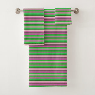 Conjunto De Toalhas Listras verdes e violetas, brancas
