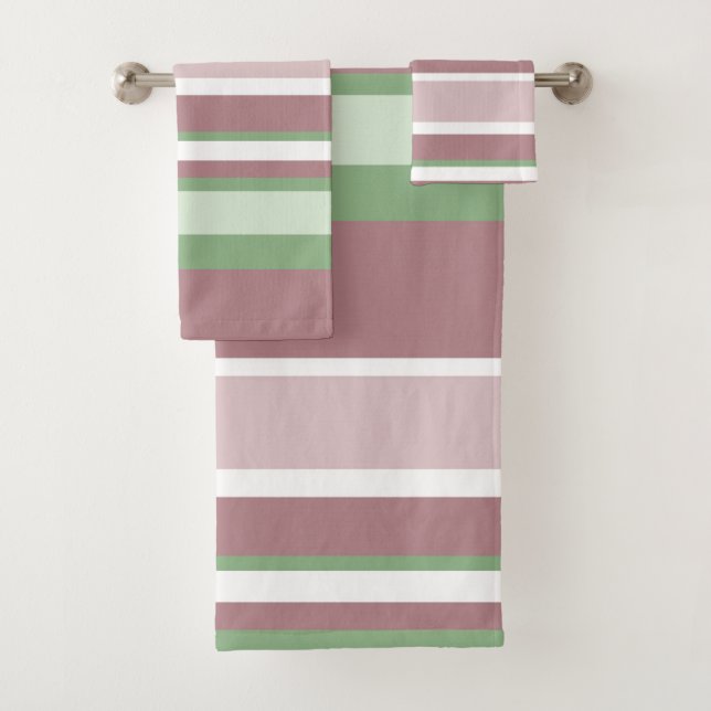 Conjunto De Toalhas Listras Verdes, Rosa e Rosa (Insitu)