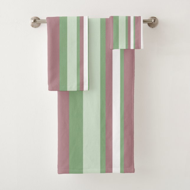 Conjunto De Toalhas Listras Verdes, Rosa e Rosa Claro (Insitu)