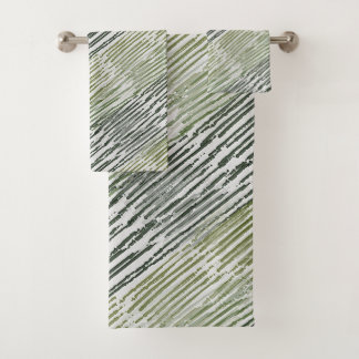 Conjunto De Toalhas Listras Verdes Tribais Padrão Abstrato