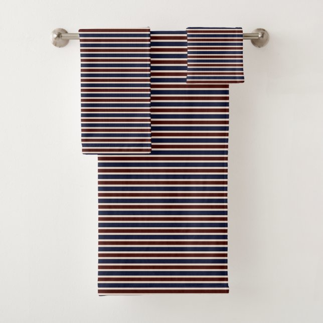 Conjunto De Toalhas Listras Vermelhas, Brancas e Azuis (Insitu)