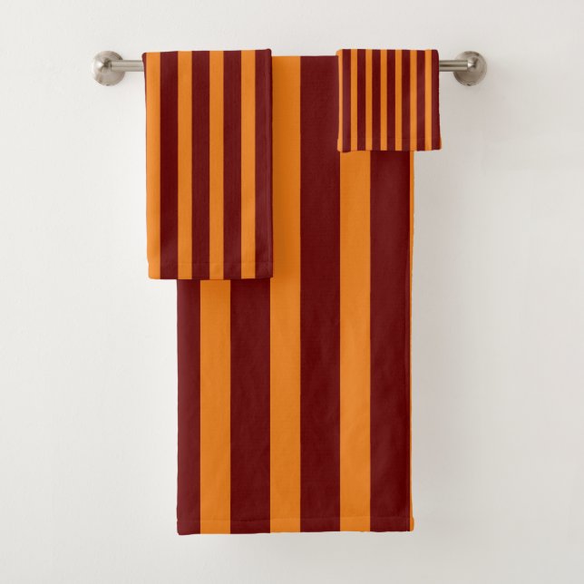 Conjunto De Toalhas Listras Vermelhas Escuras e Laranja Mel (Insitu)