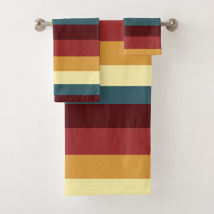 Conjunto De Toalhas Listras vermelhas, lacadas e amarelas