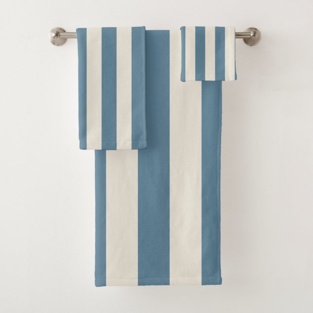 Conjunto De Toalhas Listras Verticais Azuis e Creme (Insitu)