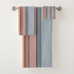 Conjunto De Toalhas Listras Verticais de Bloco de Cor Azul Rosa Cinza