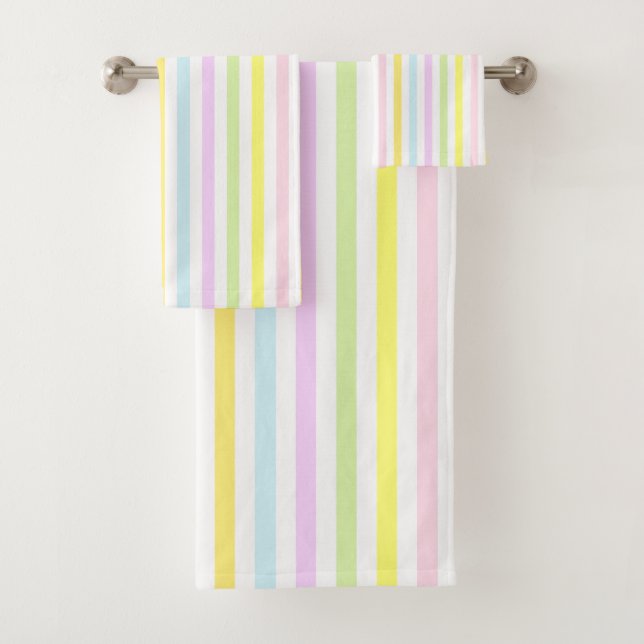 Conjunto De Toalhas Listras Verticais em Cores Pastel Claras (Insitu)