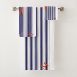 Conjunto De Toalhas Listras Verticais Náuticas Elegantes em Azul e Bra