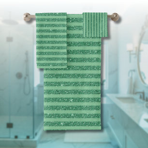 Conjunto De Toalhas Listras Verticais no Estilo Brilho Verde Jade Clás