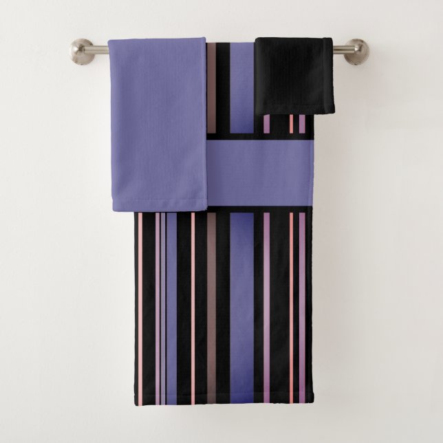 Conjunto De Toalhas Listras Verticais Roxas e Pretas Modernas  (Insitu)