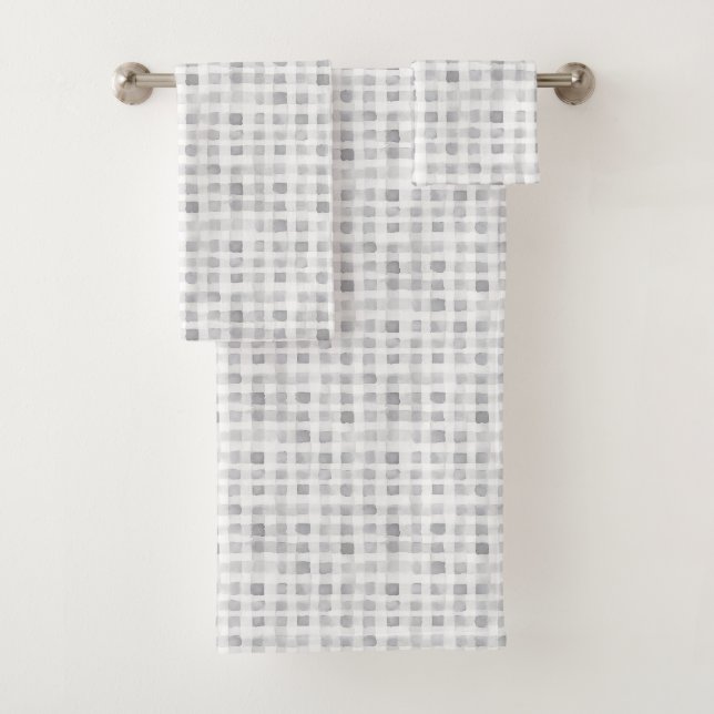 Conjunto De Toalhas Listras Xadrez Brancas Cinzas (Insitu)
