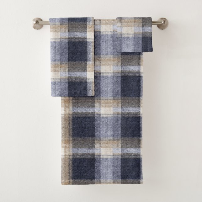 Conjunto De Toalhas Listras Xadrez Creme Azul (Insitu)