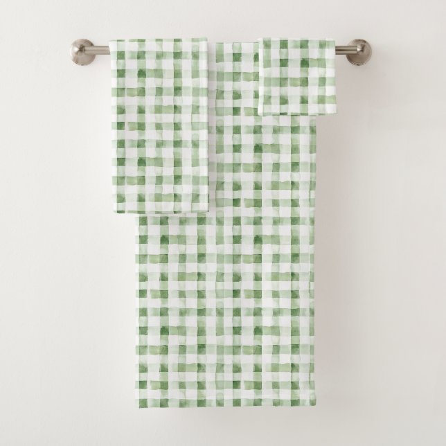 Conjunto De Toalhas Listras Xadrez Verde Branco (Insitu)