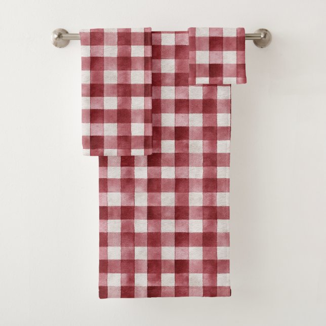 Conjunto De Toalhas Listras Xadrez Vermelho Creme (Insitu)