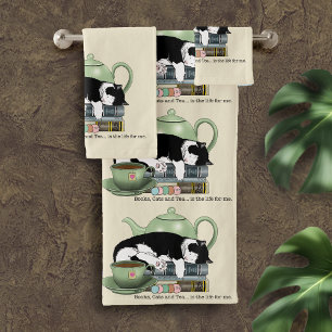 Conjunto De Toalhas Livros Aconchegantes Gato Smoking Chá Bule de Chá