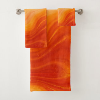 Conjunto De Toalhas Lixo Dourado de Mármore Fiery Orange