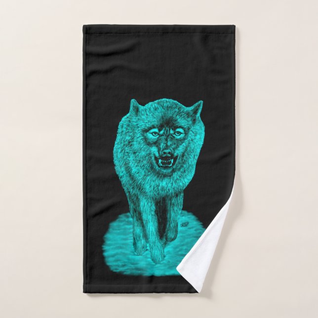 Conjunto De Toalhas Lobo Negro Zangado na Noite (Toalha de mão)