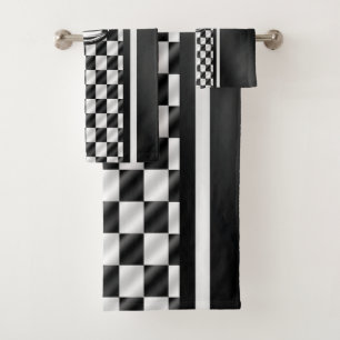 Conjunto De Toalhas Logotipo Esportivo Preto e Branco Xadrez de Corrid