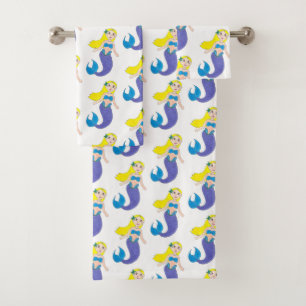 Conjunto De Toalhas Loira Nadando Sereia Rapariga Roxa Mar de Cauda