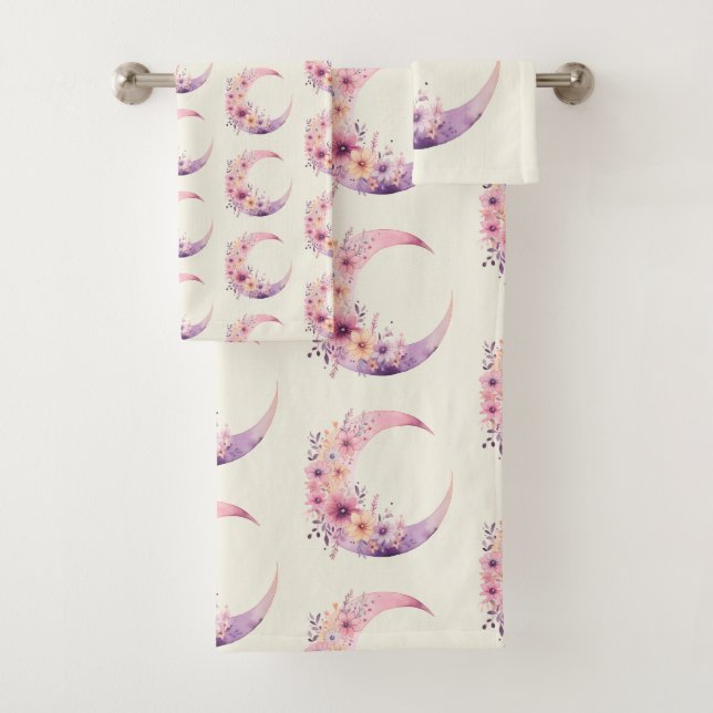 Conjunto De Toalhas Lua Crescente Rosa com Padrão de Flores Bonitas (Insitu)