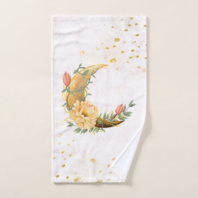 Conjunto De Toalhas Lua Floral, bege e gráfico amarelo (Toalha de mão)