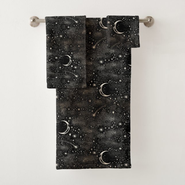 Conjunto De Toalhas Lua Stars Celestial Black (Insitu)