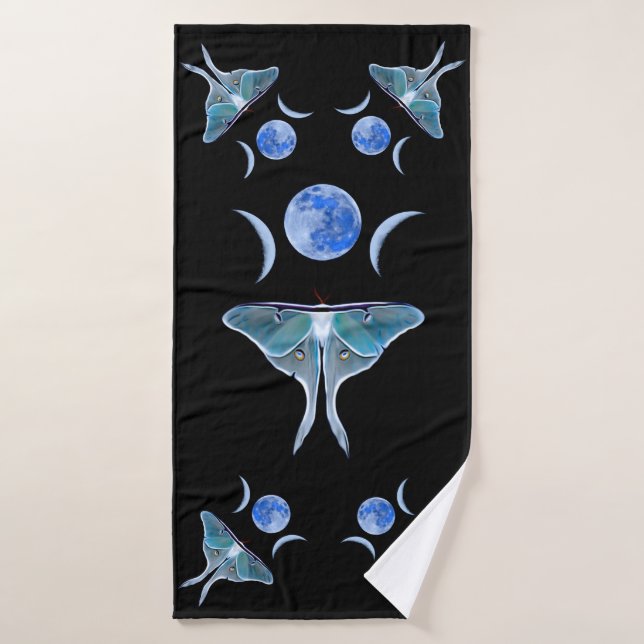 Conjunto De Toalhas Lua tripla de Luna Moth a preto (Toalha de Banho)