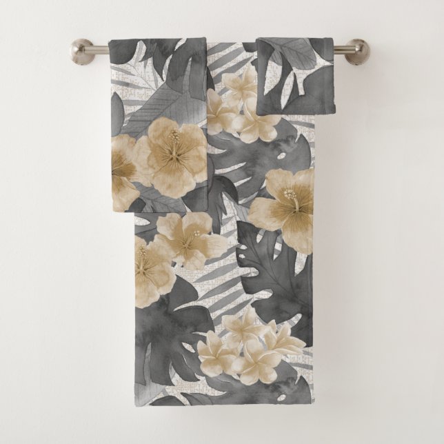 Conjunto De Toalhas Luana Watercolor Floral Neutro Tropical (Insitu)