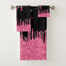 Conjunto De Toalhas Luminosidade A Quente Rosa, Metálica Preta, Monogr