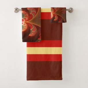 Conjunto De Toalhas Luminoso fractal moderno laranja vermelho abstrato