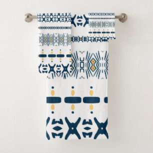 Conjunto De Toalhas Lúpulo Branco Tribal Azul 