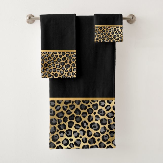 CONJUNTO DE TOALHAS LUXE ANIMAL IMPRESSÃO DOURADA BANHEIRA DEFINIDA (Insitu)