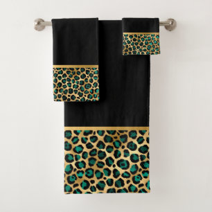CONJUNTO DE TOALHAS LUXE ANIMAL PRINT PRETO VERDE BANHEIRO VERDE DEFIN