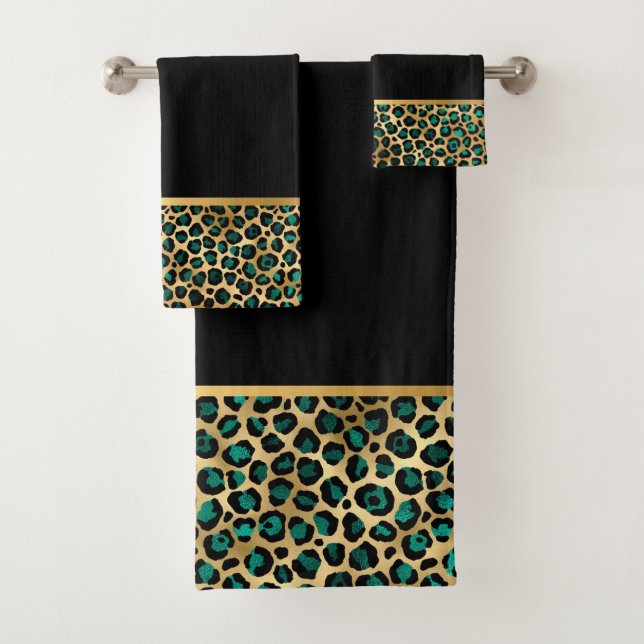 CONJUNTO DE TOALHAS LUXE ANIMAL PRINT PRETO VERDE BANHEIRO VERDE DEFIN (Insitu)