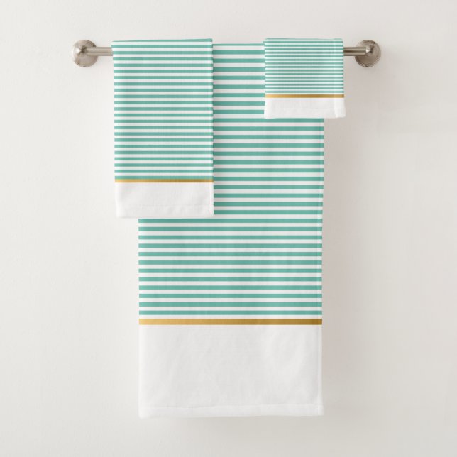 CONJUNTO DE TOALHAS LUXE AQUA STRIPE BRANCA DOURADA BANHEIRA DEFINIDA  (Insitu)