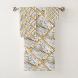 CONJUNTO DE TOALHAS LUXE BRANCO MARBLE GRID BATH SET